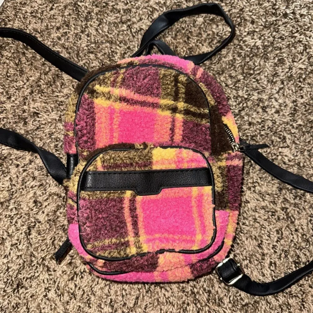 Wool Mini Backpack 2 Zippers Pink-Yellow-Black